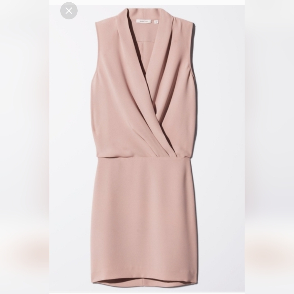 Babaton Blush Pink Sleeveless Mini Dress Faux Wrap Side Zipper Work Attire Sz 4 - Picture 2 of 16